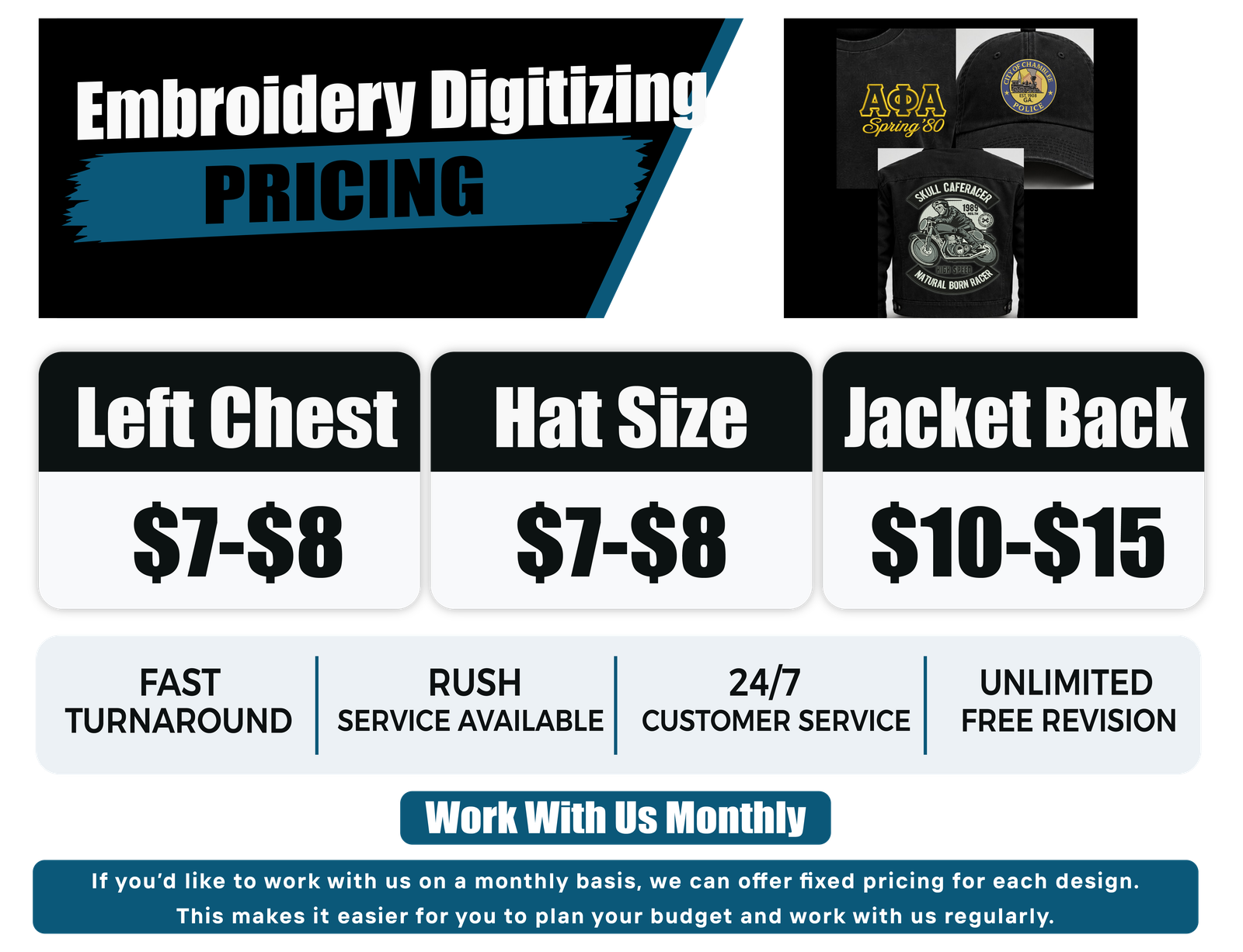 Embroidered patch price table